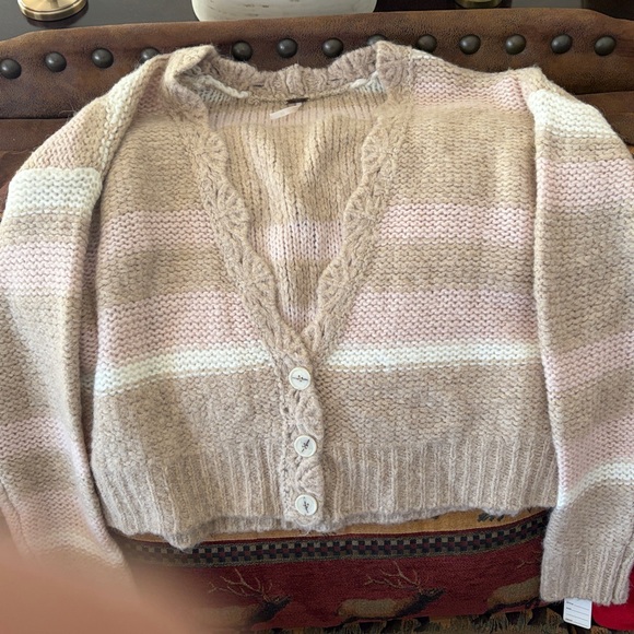 Free People Fine Time Cardigan Sweater Size M Beige Latte Wool Blend NWT - Picture 6 of 8